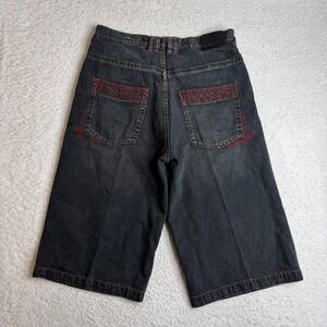 Koman Jeans Mens 34 Y2K Baggy hiphop Shorts Black Red loose extra baggy 90s